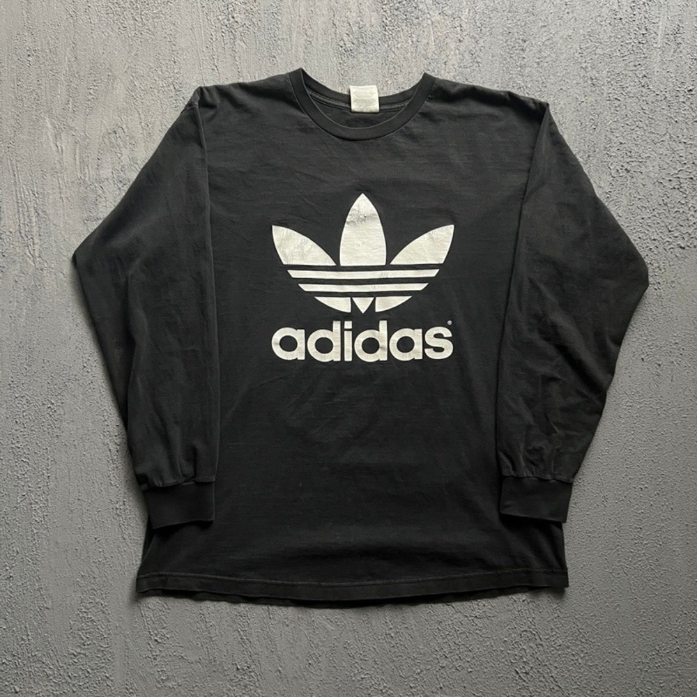Vintage Adidas Long Sleeve Shirt Men Large Black 1990s Trefoil